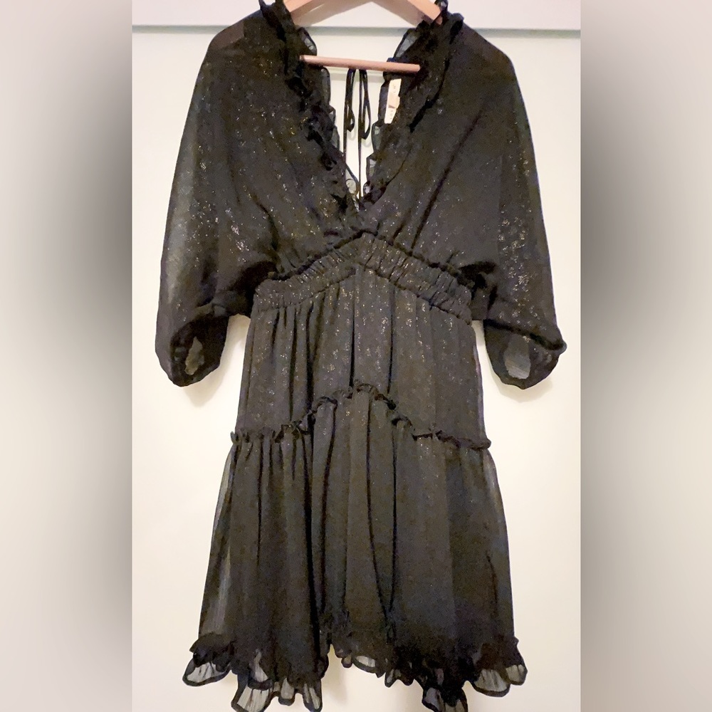 LOVE STITCH Black and Gold Metallic Dress (Medium)